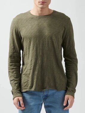ATM $125 Slub Jersey Long Sleeve Destroyed Wash Tee Fatigue Army Green Size M